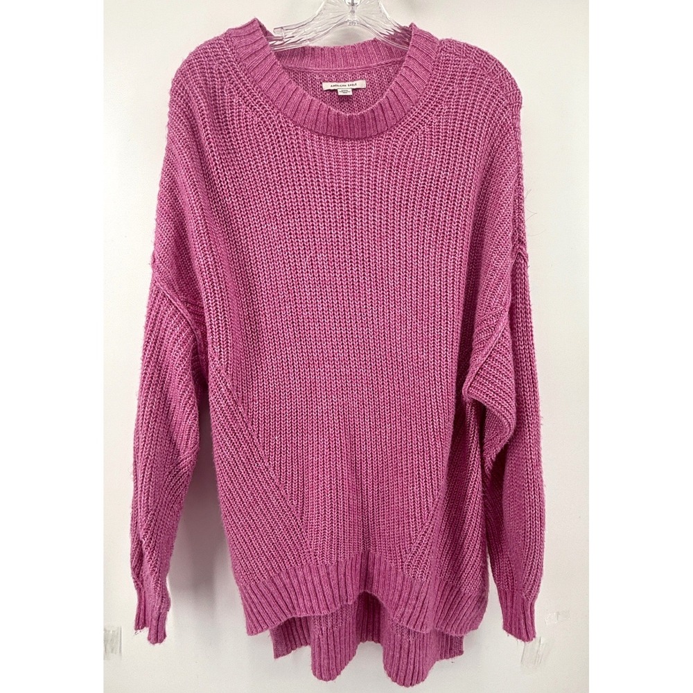 American Eagle Pink Oversized Crewneck Sweater Womens Medium High Low Pullover
